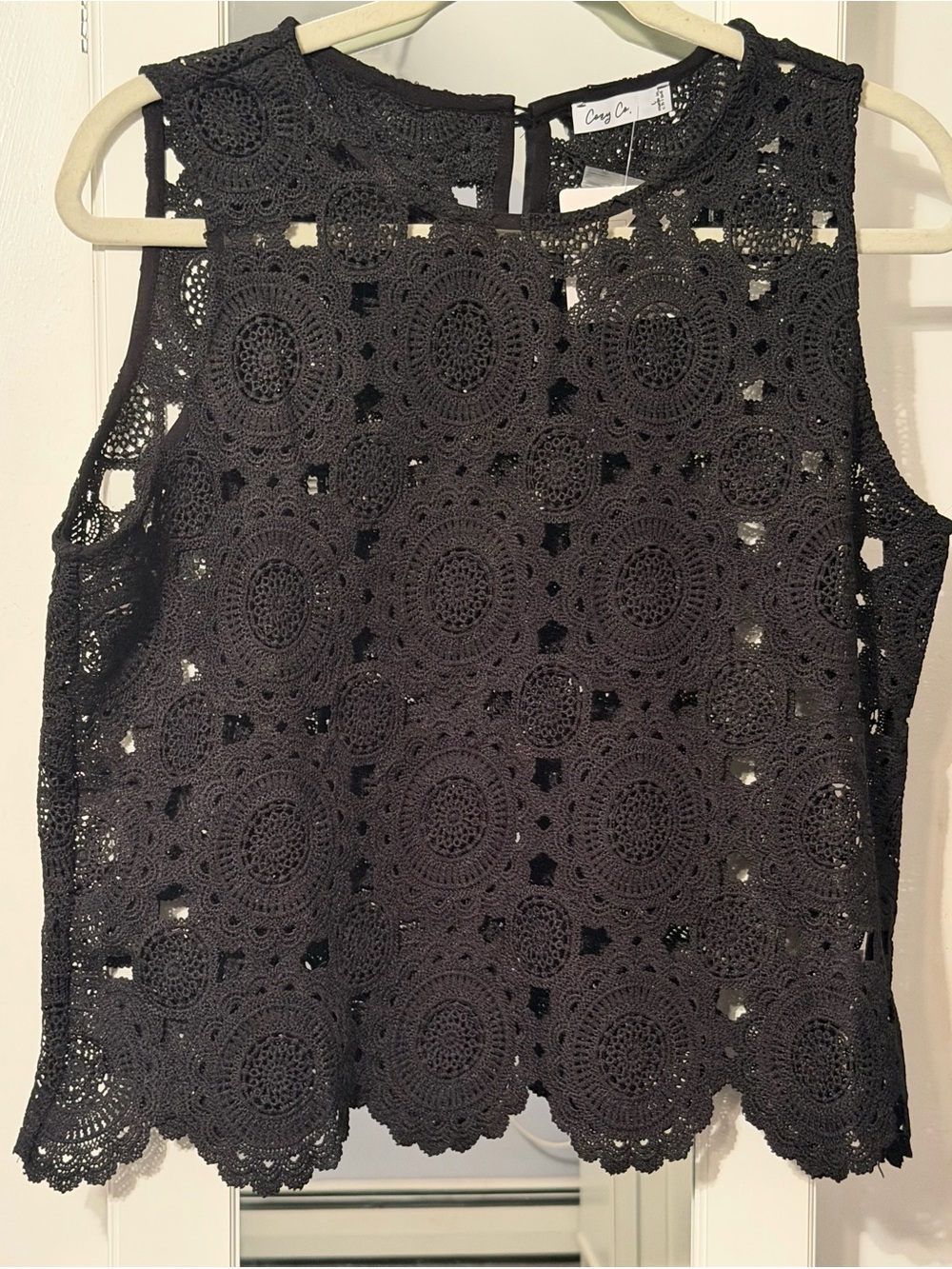 Cozy Casual Black Crochet Sleeveless Camisole